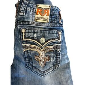 Rock Revival Embroidered Fleur De Lis Jeans Western Y2K Stacked-Size: 27"